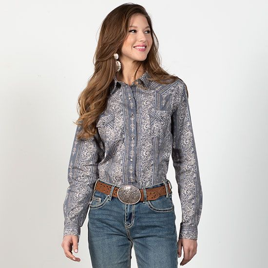 Panhandle Rough Stock Dark Grey Paisley Top