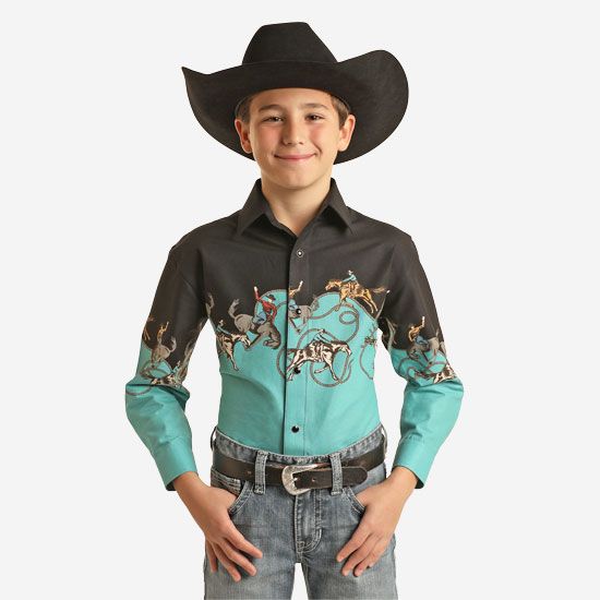 Ropey Of Denver Colorado Embroidered Western Shirt Kids Large 12-14 Youth L