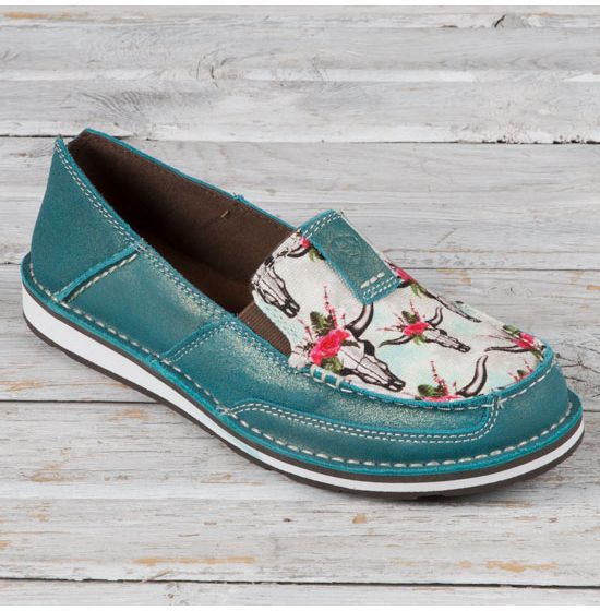 Ariat Turquoise Steers and Roses Print 