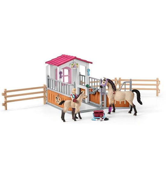 Horse Stall and Groom with Arab Horses