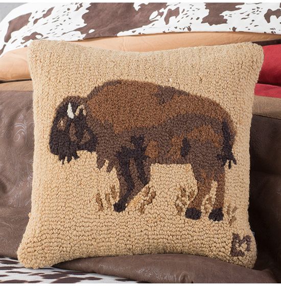 Golden Buffalo 18 x18 Hooked Wool Pillow