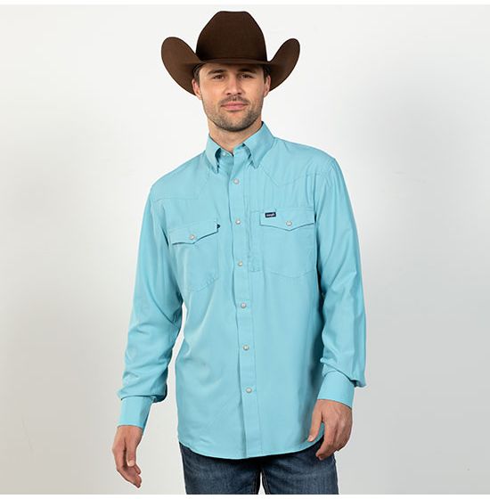 Wrangler Tall Mens Stonewash Denim Western Shirt (Blue L-T) at