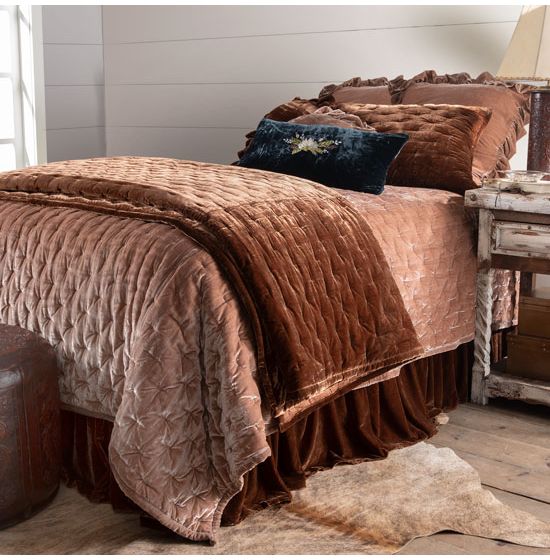 Paseo Road by Hiend Stella Faux Silk Velvet Quilt Dusty Rose Bedding  Collection