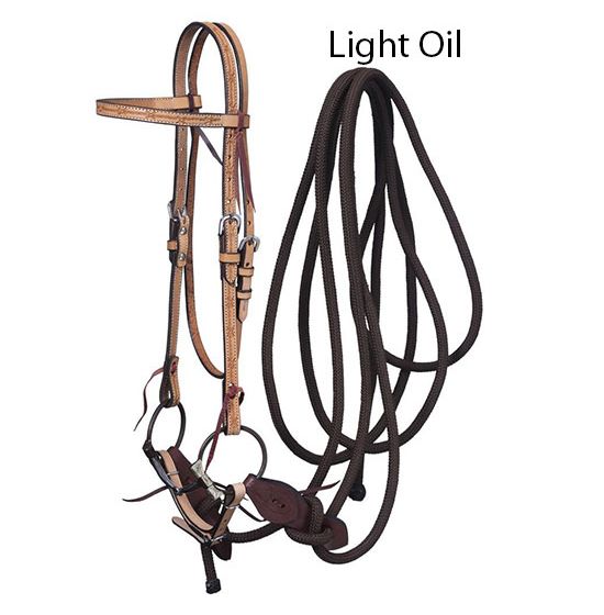 Tough-1 Leather Browband Headstall, Snaffle & Mecate Set