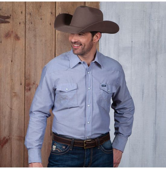 Denim Pearl Snap Western Shirt - Long Sleeve - KEY Apparel