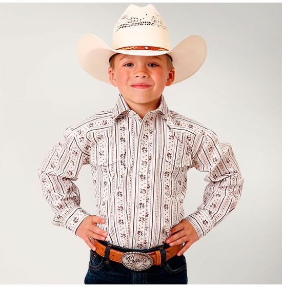 Roper Boys' Brown and Blue Stripped Shirt