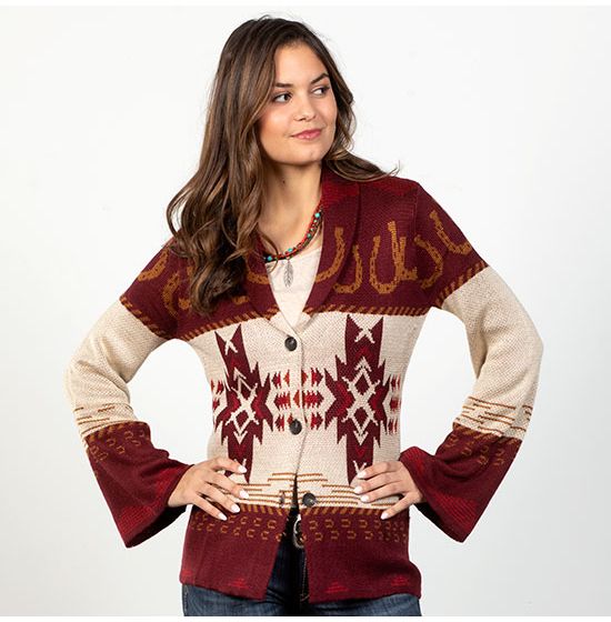 Powder River Horseshoes And Aztec Burgundy Sweater - Cowgirl Delight