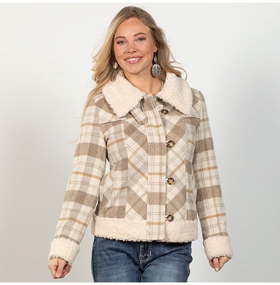 Powder River Cream Wool Plaid Coat