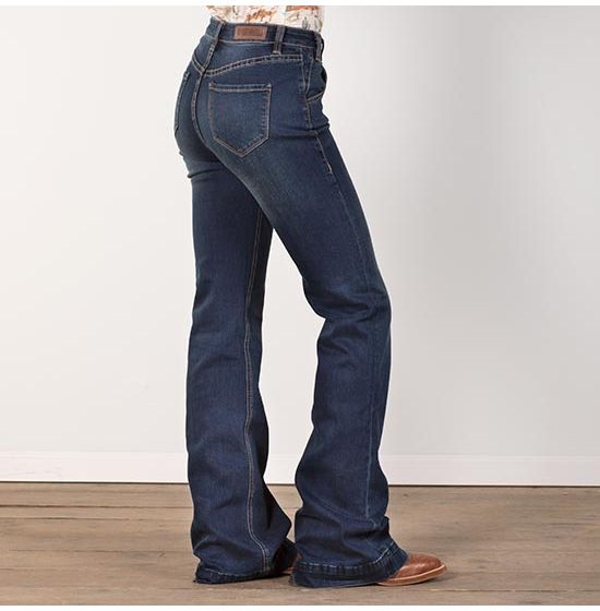 Rock  Roll Denim Womens MediumDark Wash Jacquard Stripe Trouser Jeans  available at Cavenders