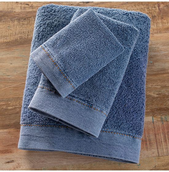 Cotton Textured Rib Bath Towel - Faded Denim / Tofu - Dri Glo