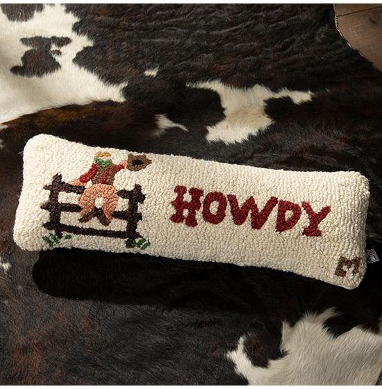 Howdy Cowboy Hooked Wool Pillow