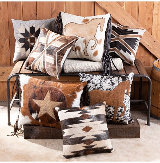 Patchwork cowhide rustic western decor Throw Pillow