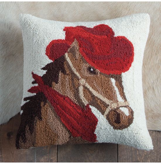 Hooked Horse in a Hat Pillow