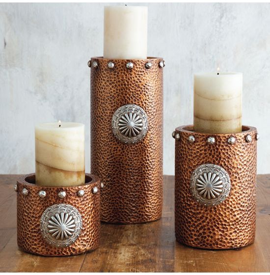 Hammered Copper-Look Candle Holder Trio