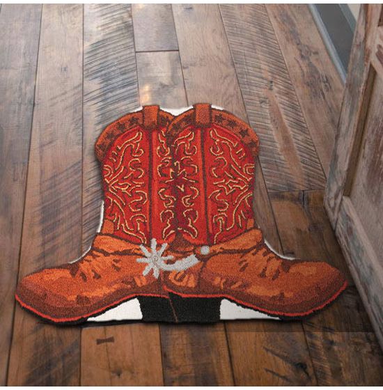 Hooked Wool Pair of Boots Shaped Rug