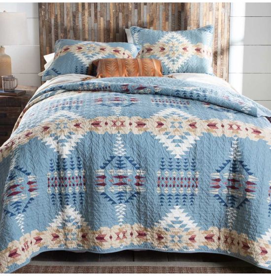 Pendleton Southwestern Gray Blue White Quilt Bedding Blanket Set popular 94x84