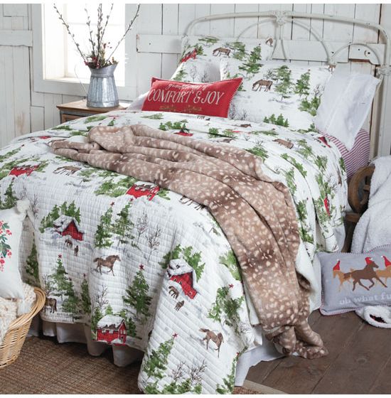 Vintage Winter Horses Quilted Bedding Collection