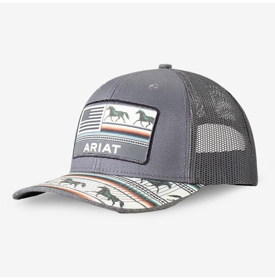 Ariat Grey Flag Horses Ladies Ball Cap