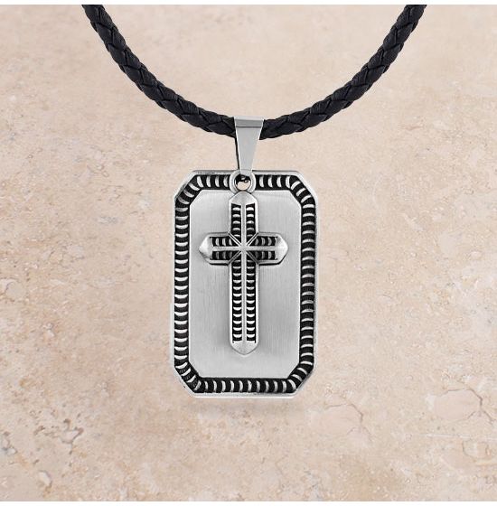 Montana Silversmiths Striking Edge Cross Dog Tag Necklace