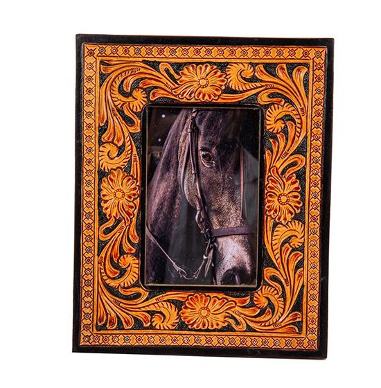 Vtg Large Hand Tooled Leather Picture Frame OOAK Signed Folk hot Art Horse Embossed