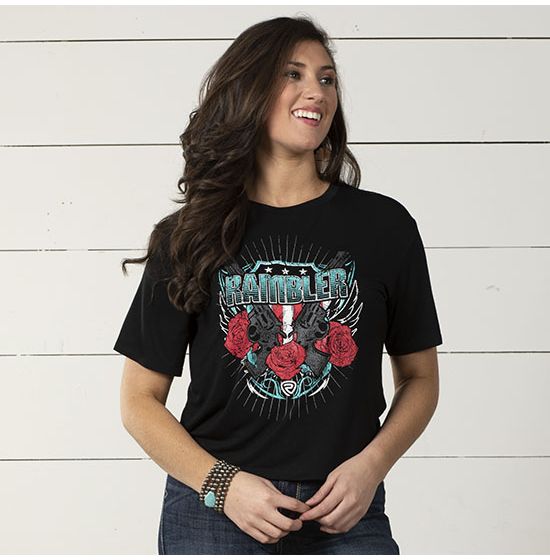 Rock & Roll Cowgirl Rambler Pistols & Roses Tee Shirt