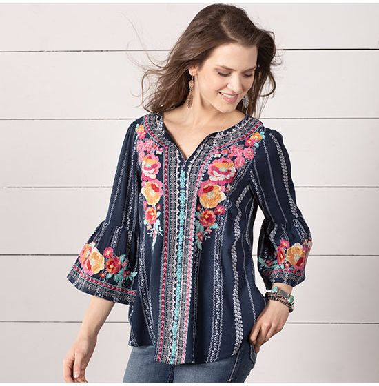 Flirty And Floral Navy Top