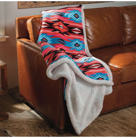 Red and Turquoise Southwest Plush Throw Blanket
