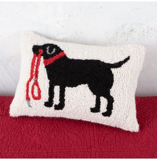 Hooked Wool Holiday Throw Pillow with Black Labs in Truck