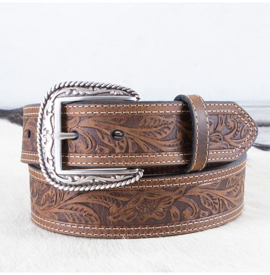 Ariat Brown Embossed Scroll Belt