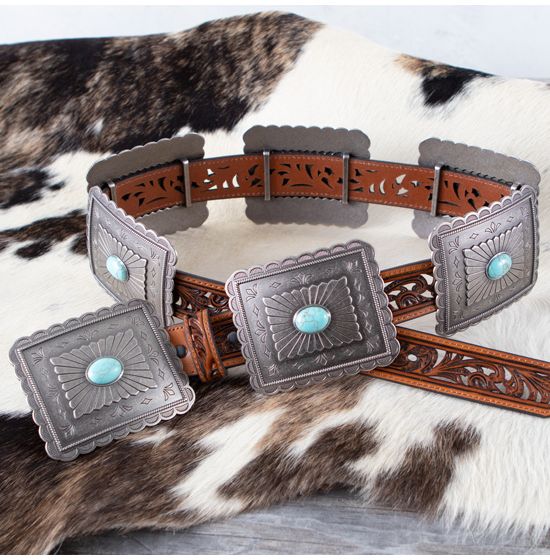 Ariat Turquoise Stone Basic Leather Belt - Women's Belts in Brown