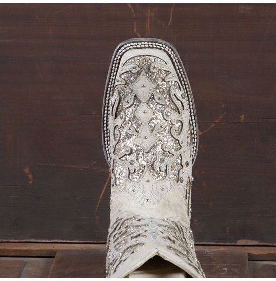 Corral white glitter inlay and crystals square toe best sale