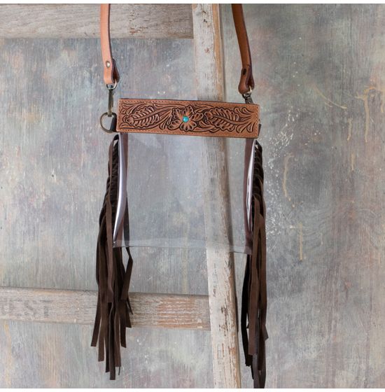 Clear Stadium Leather Tooled Crossbody