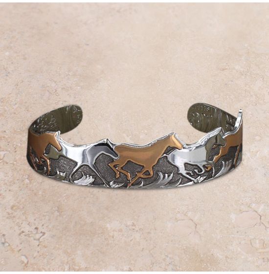 Montana Silversmiths Horses of a Different Color Cuff Bracelet Curio Finish