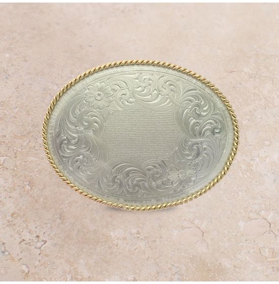Initial Silver Engraved Gold Trim Western Belt Buckle by Montana  Silversmiths