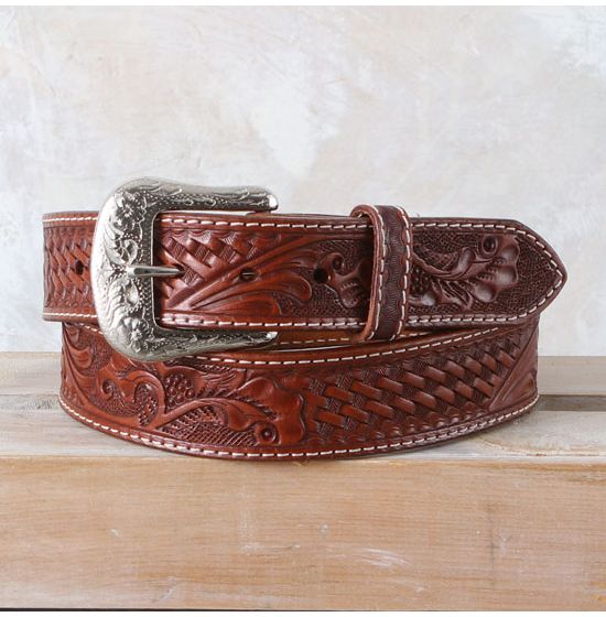 Twisted X Basketweave Tooled Belt