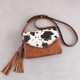 Black fringe cow print crossbody purse