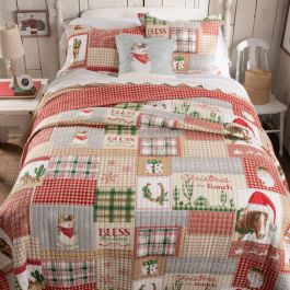 Embroidered Christmas Quilt Bedspread Comforter w/ 1 Pillow Sham newest 68” x 90”