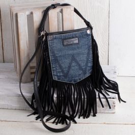 Wrangler Denim & Hot Pink Fringe Crossbody Bag