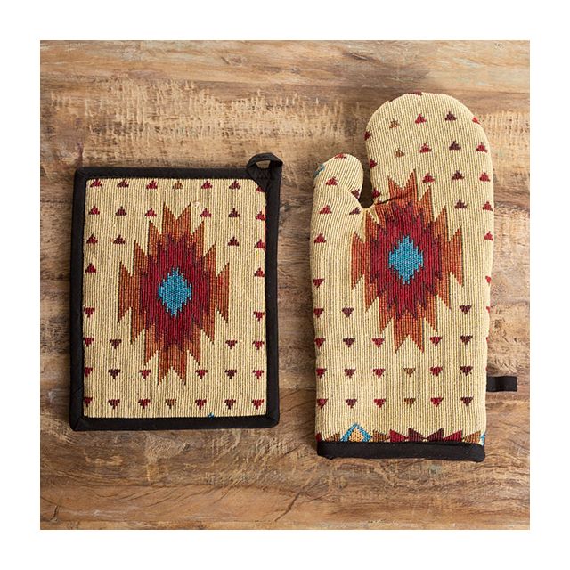 Nativo Southwest Running Horse Cotton Oven Mitt and Pot Holder Set