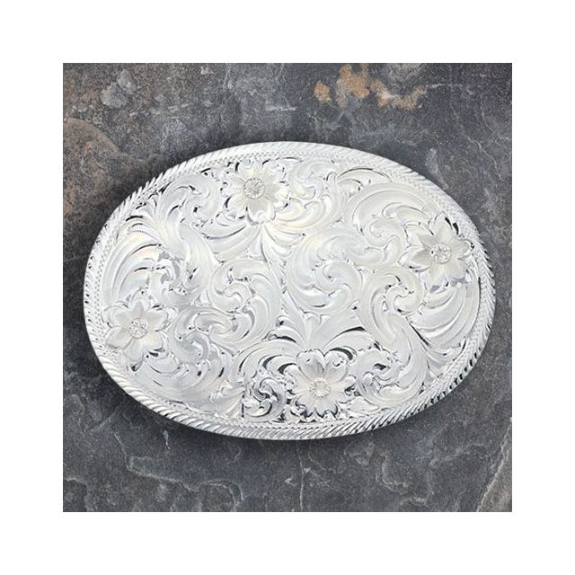 Initial Silver Engraved Gold Trim Western Belt Buckle