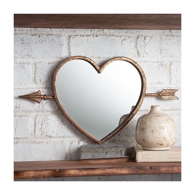 Country Grace Antique Brass Heart Wall Mirror